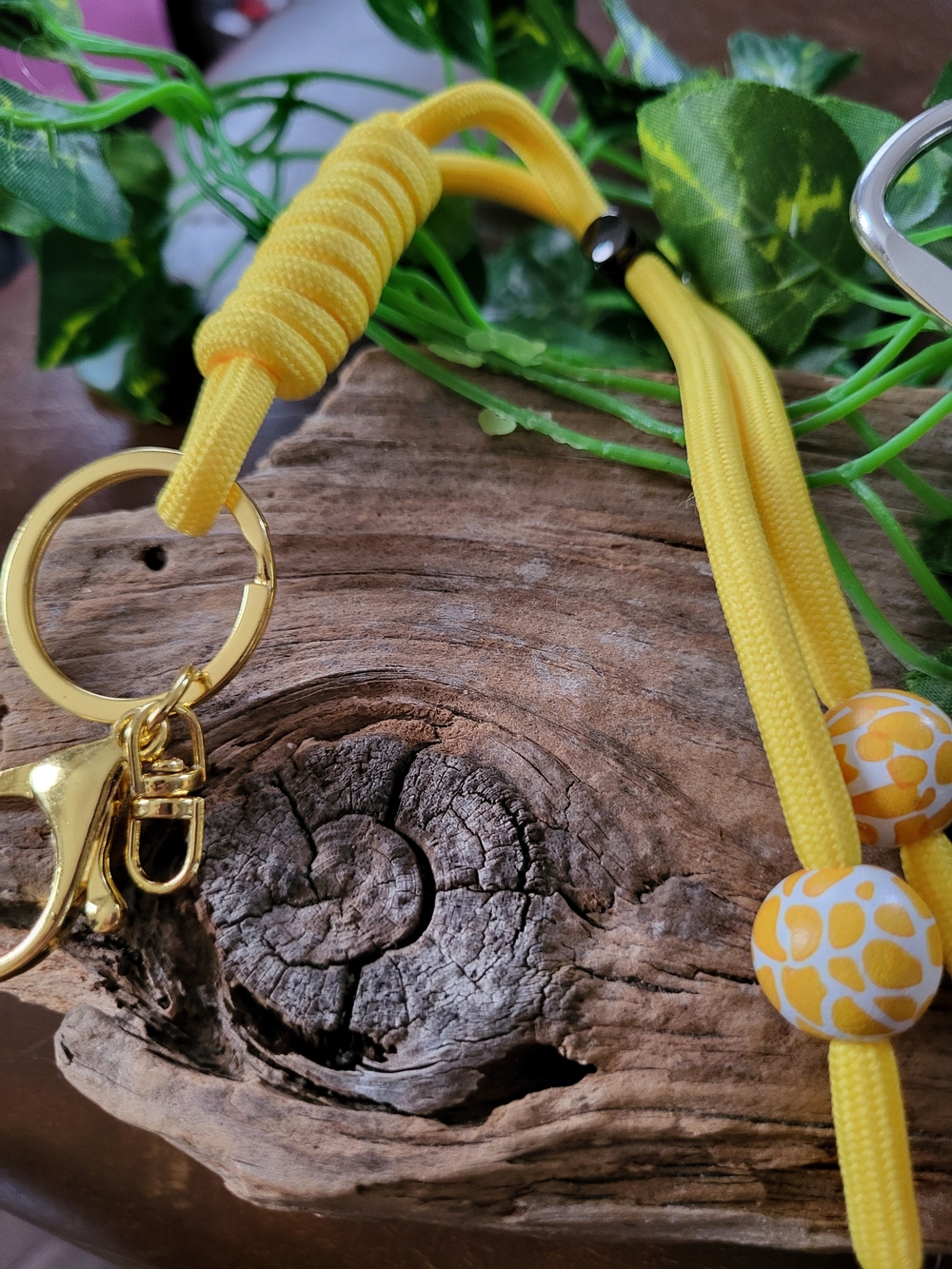 Yellow Paracord Beaded Keychain Wristlet